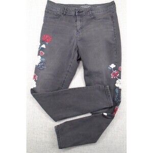 Jennifer Lopez Super Skinny Size 10 Stretch Denim Black Jeans Floral Embroidery